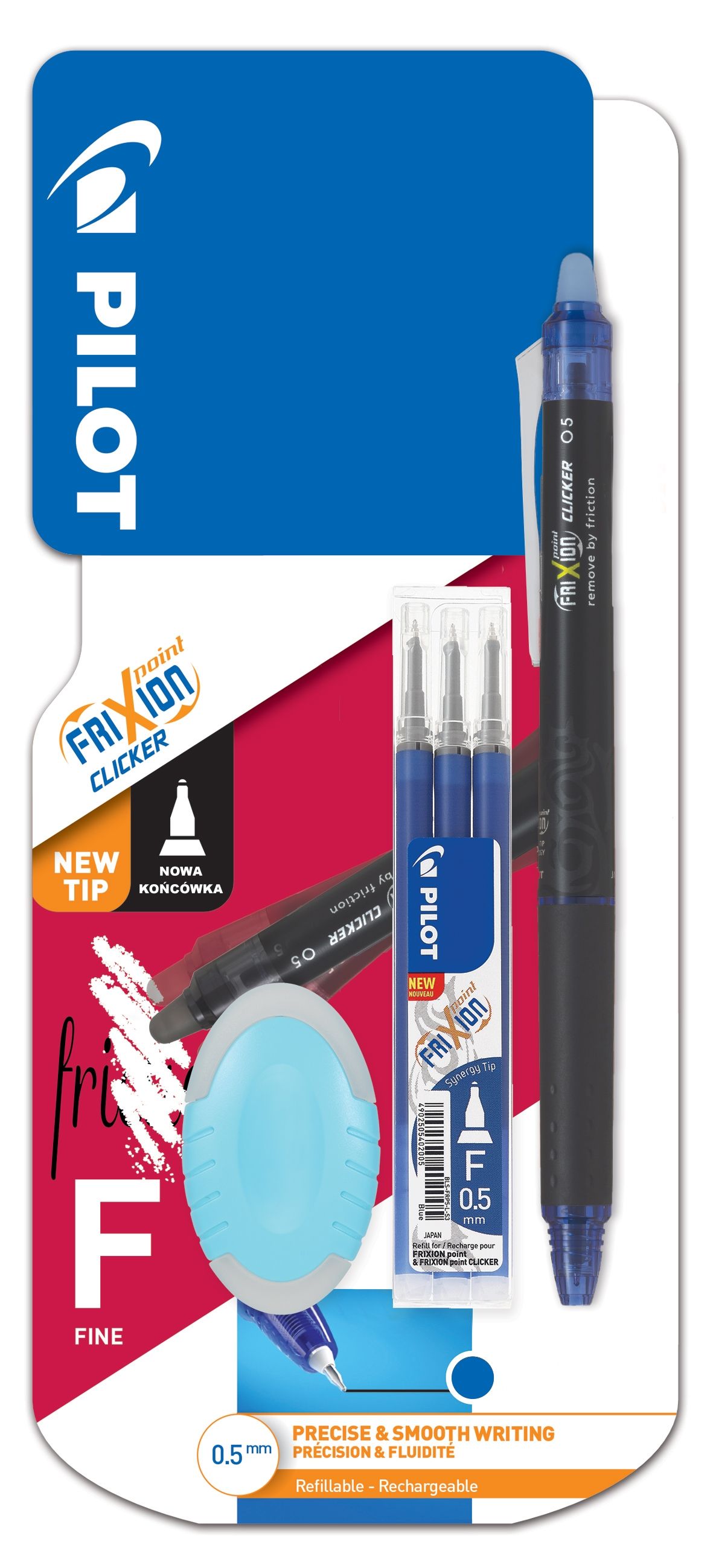 Pióro Kulkowe Niebieske Pilot Frixion Clicker Synergy Point  + wkład x 3+ Gumka