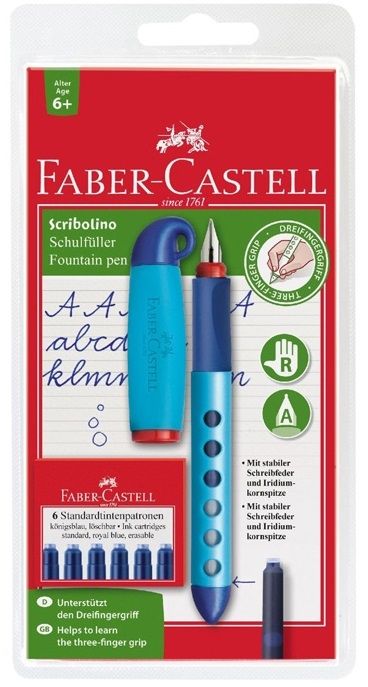 Pióro wieczne FABER CASTELL Pióro wieczne Scribolino dla praworęcznych + 6 nabojów blister 149802 FC