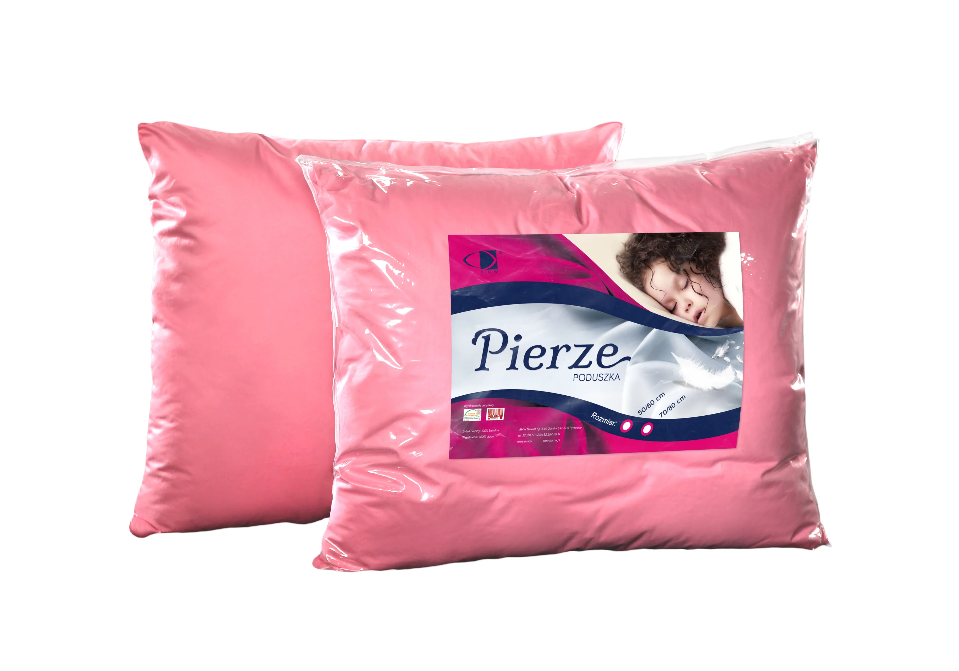 Poduszka AMW Pierze Różowy 70x80