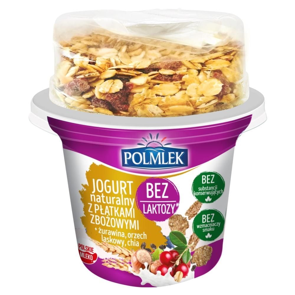 Polmlek Jogurt naturalny z płatkami zbożowymi + żurawina orzech laskowy chia 185 g
