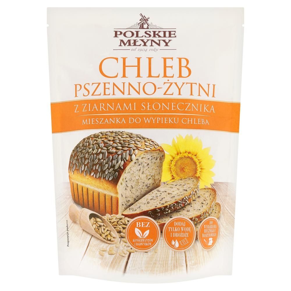 Polskie Młyny Mieszanka do wypieku chleba chleb pszenno-żytni z ziarnami słonecznika 500 g
