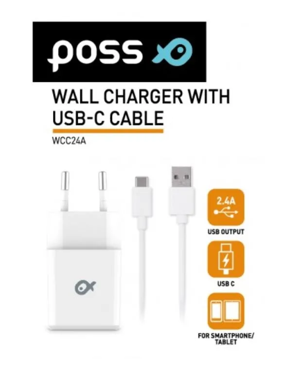 POSS Ładowarka sieciowa 2,4A z kablem USB C