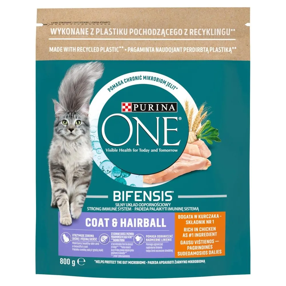 PURINA ONE Bifensis Coat & Hairball Karma dla kotów bogata w kurczaka 800 g