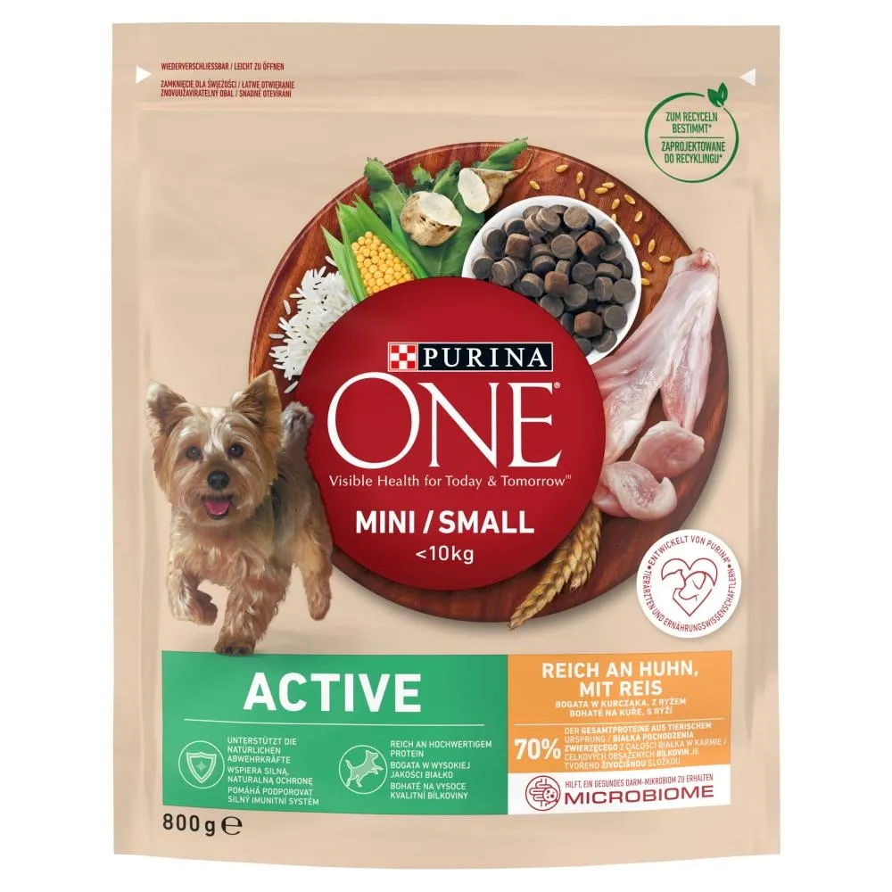 PURINA ONE Mini/Small Active Karma dla psów bogata w kurczaka z ryżem 800 g