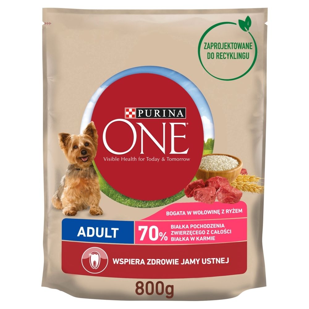 PURINA ONE Mini/Small Adult Karma dla psów bogata w wołowinę z ryżem 800 g