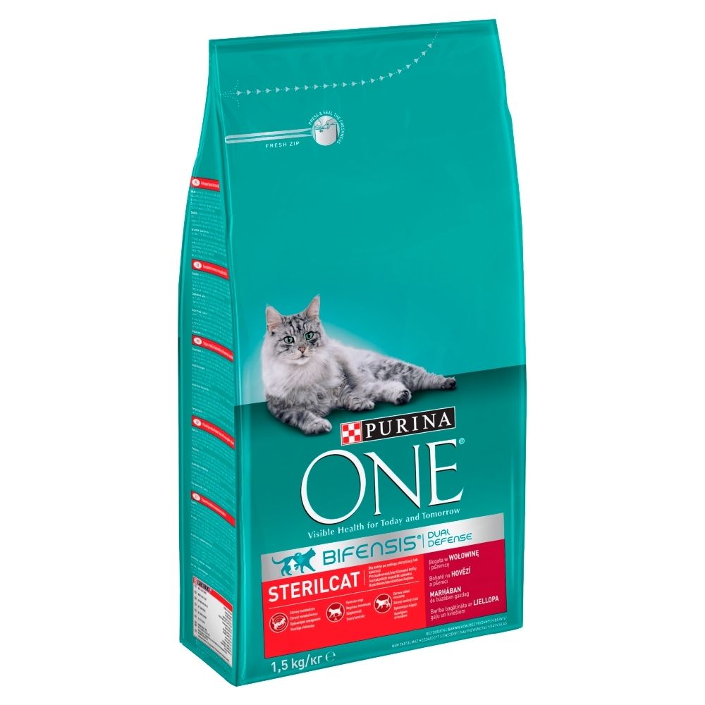 PURINA ONE Sterilcat Pełnoporcjowa karma dla dorosłych kotów bogata w wołowinę i pszenicę 1,5 kg