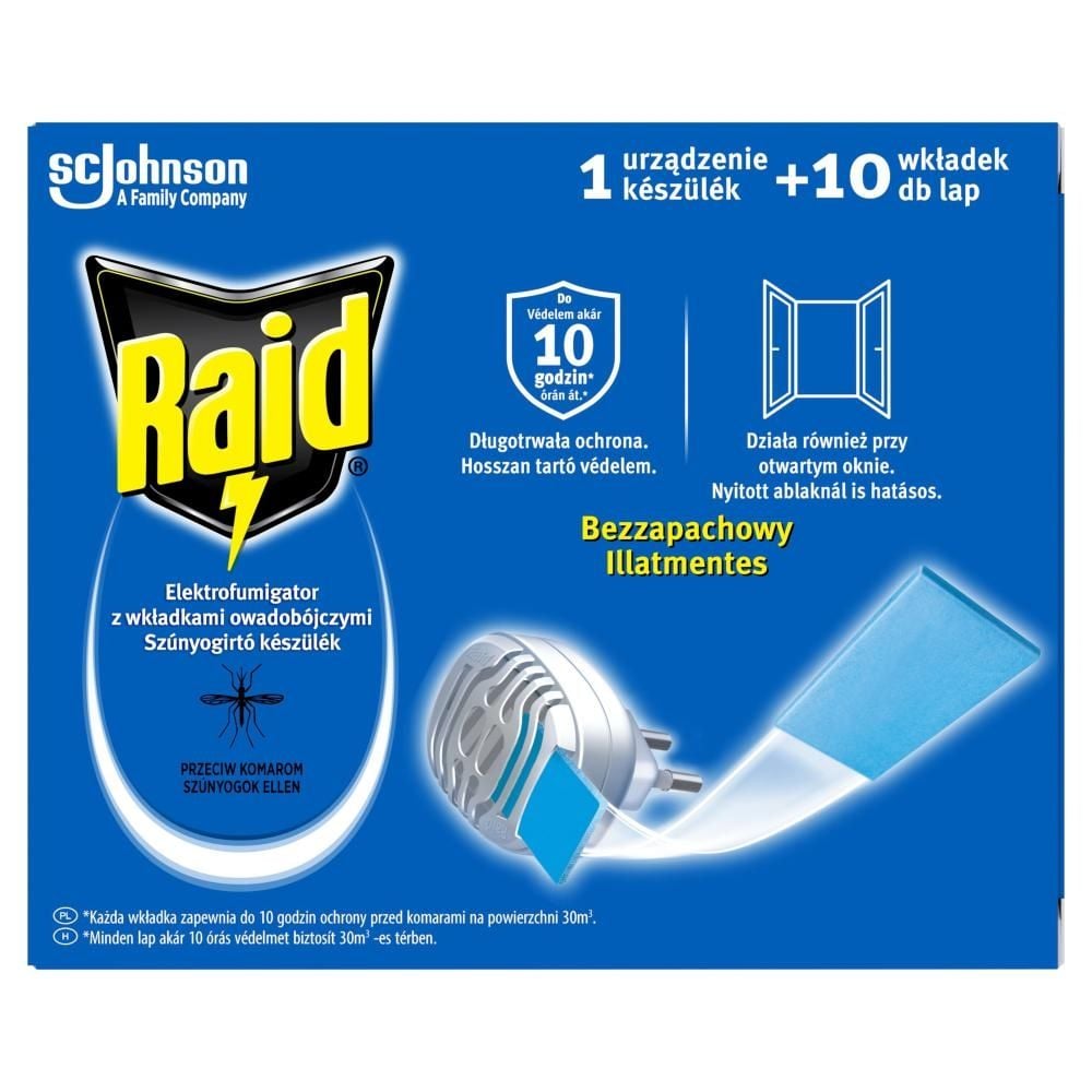 Raid Elektrofumigator z wkładkami owadobójczymi przeciw komarom bezzapachowy 10 x 0,634 g