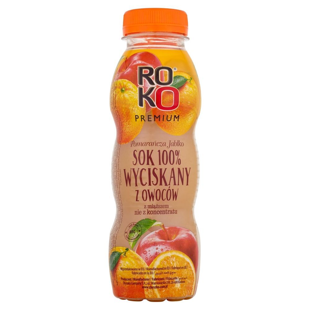 ROKO Premium Pomarańcza Jabłko Sok 100% wyciskany z owoców 300 ml
