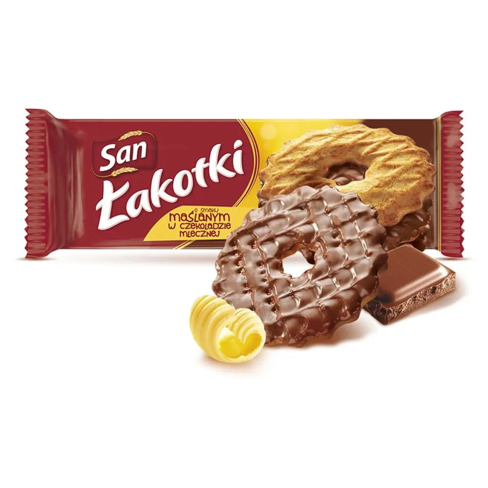 San Łakotki Herbatniki o smaku maślanym w czekoladzie mlecznej 146 g