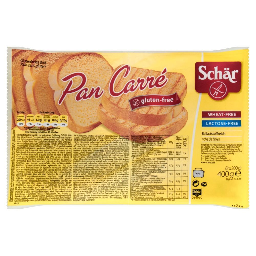 Schär Pan Carré Bezglutenowy biały chleb krojony 400 g
