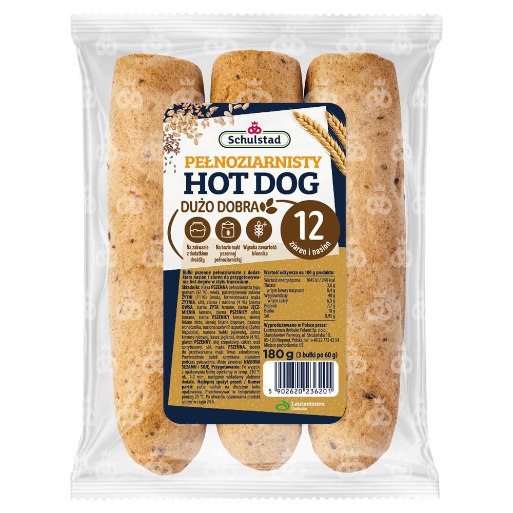 Schulstad Pełnoziarnisty hot dog 180 g (3 x 60 g)