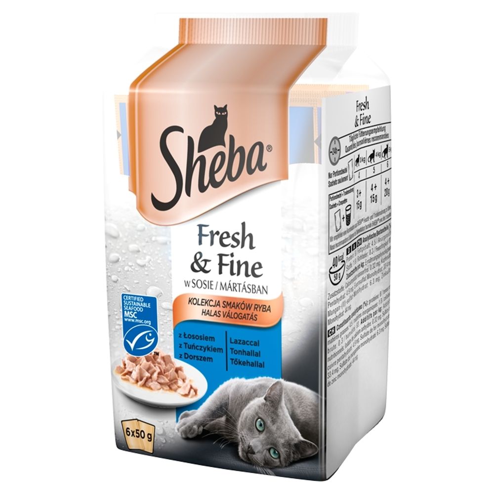 Sheba Fresh & Fine w sosie Karma pełnoporcjowa kolekcja smaków ryba 300 g (6 x 50 g)