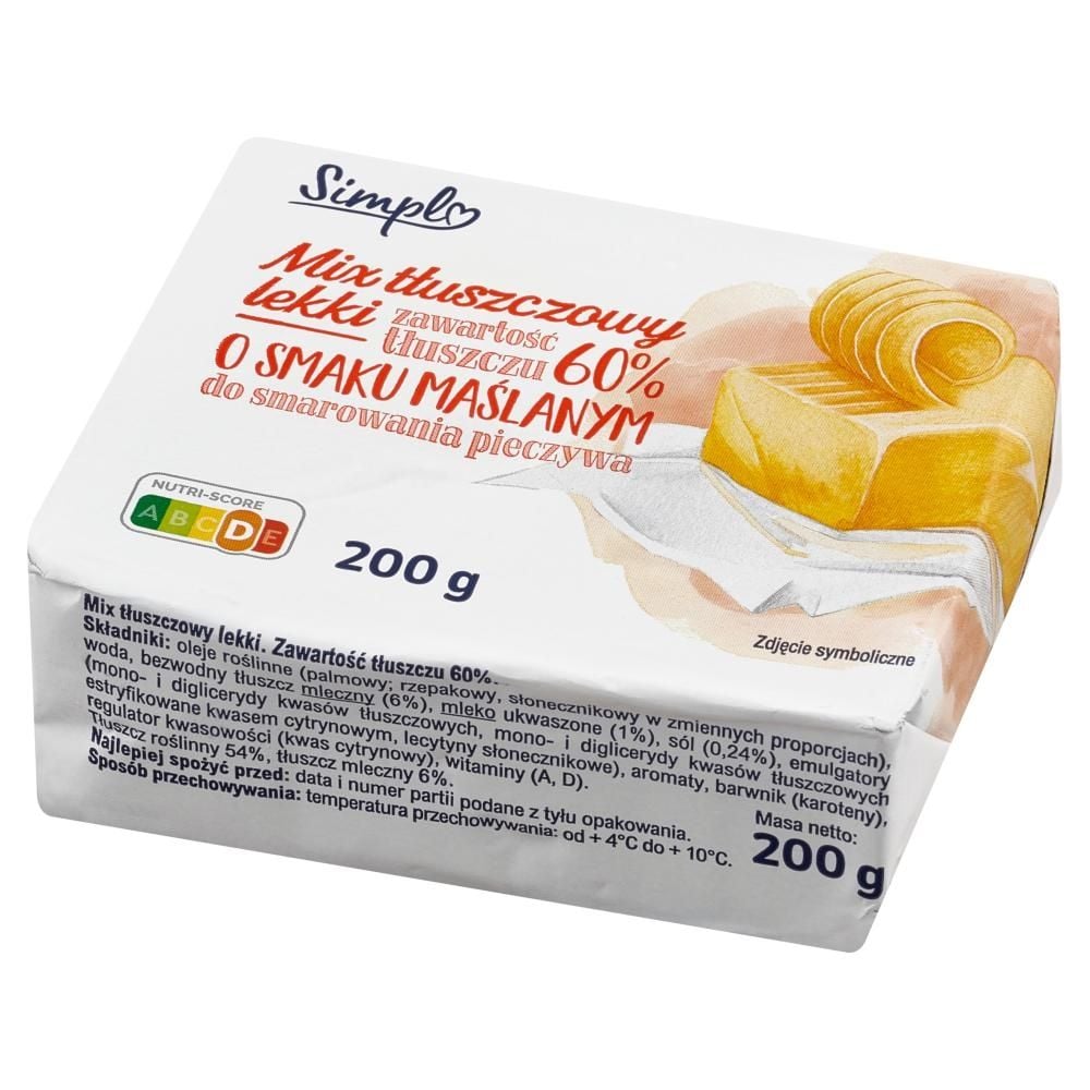 Simpl Mix tłuszczowy lekki o smaku maślanym do smarowania pieczywa 200 g