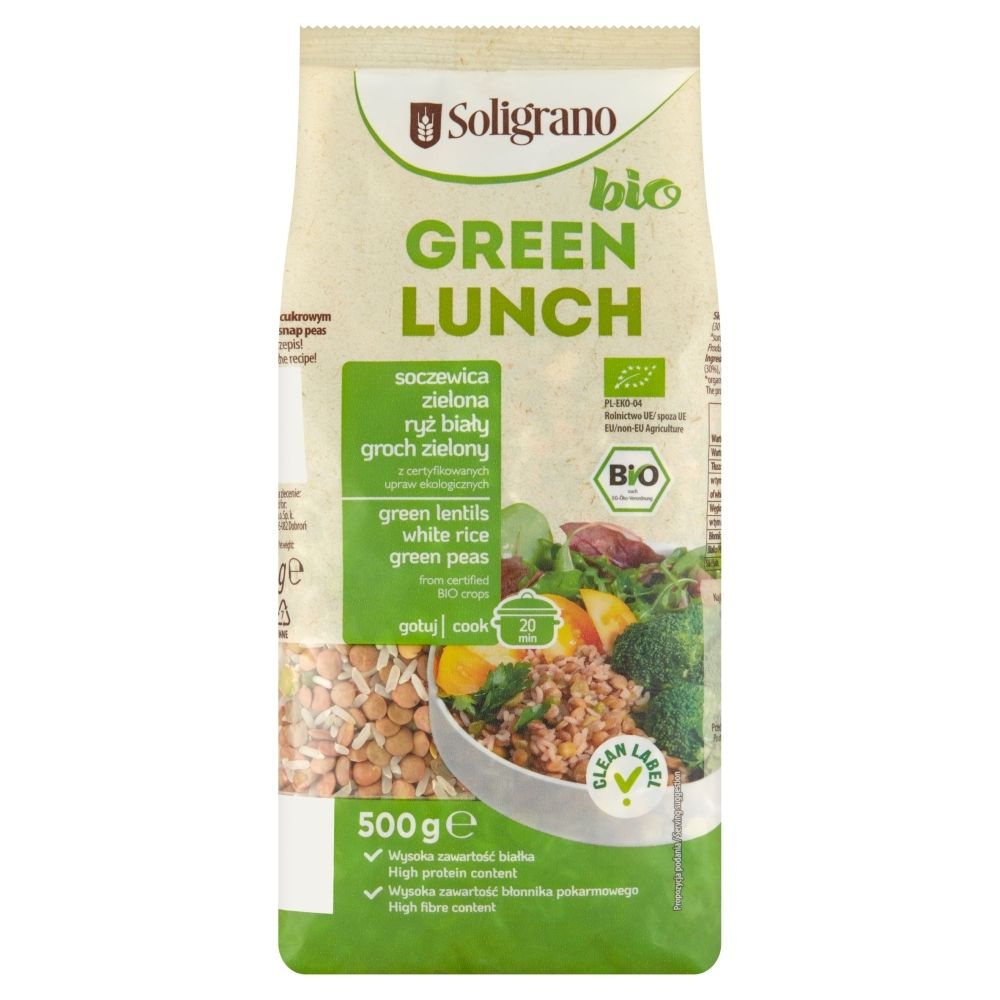 Soligrano Bio Green Lunch Soczewica zielona ryż biały groch zielony 500 g