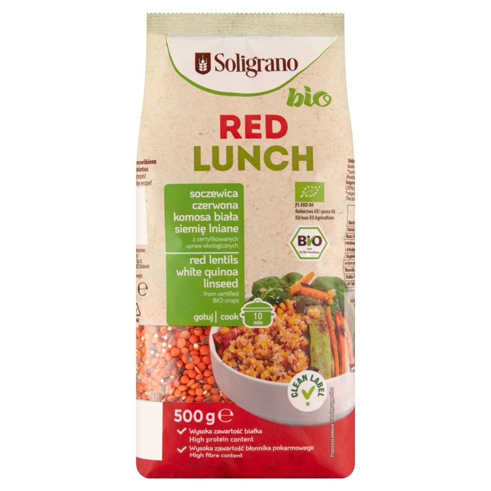 Soligrano Bio Red Lunch Soczewica czerwona komosa biała siemię lniane 500 g