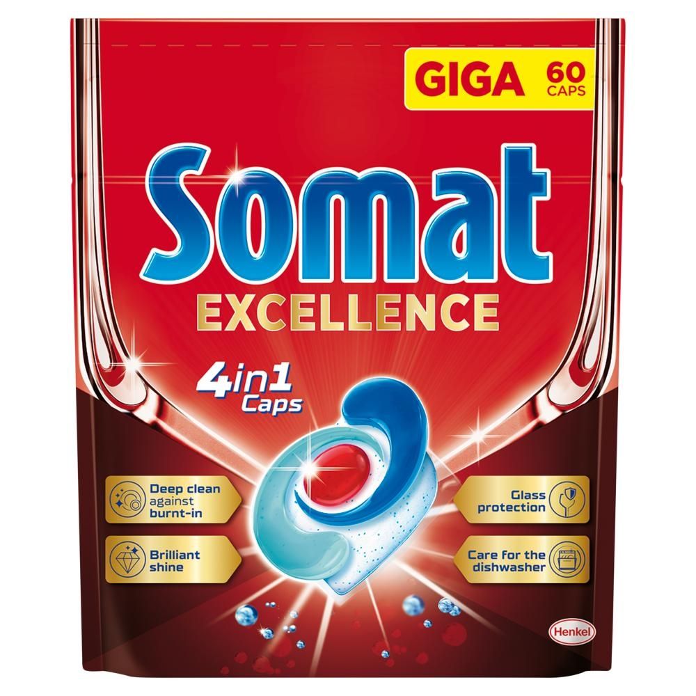 Somat Excellence 4 in 1 Caps Kapsułki do mycia naczyń w zmywarkach 1140 g (60 sztuk)