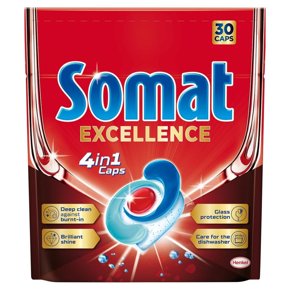 Somat Excellence 4 in 1 Caps Kapsułki do mycia naczyń w zmywarkach 570 g (30 sztuk)
