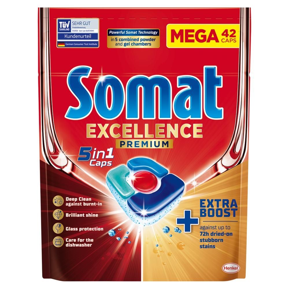 Somat Excellence Premium 5 in 1 Caps Kapsułki do mycia naczyń w zmywarkach 819 g (42 sztuki)