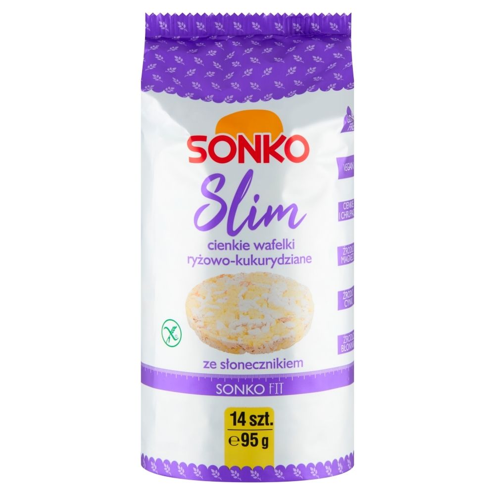 Sonko Slim Cienkie wafelki ryżowo-kukurydziane ze słonecznikiem 95 g (14 sztuk)