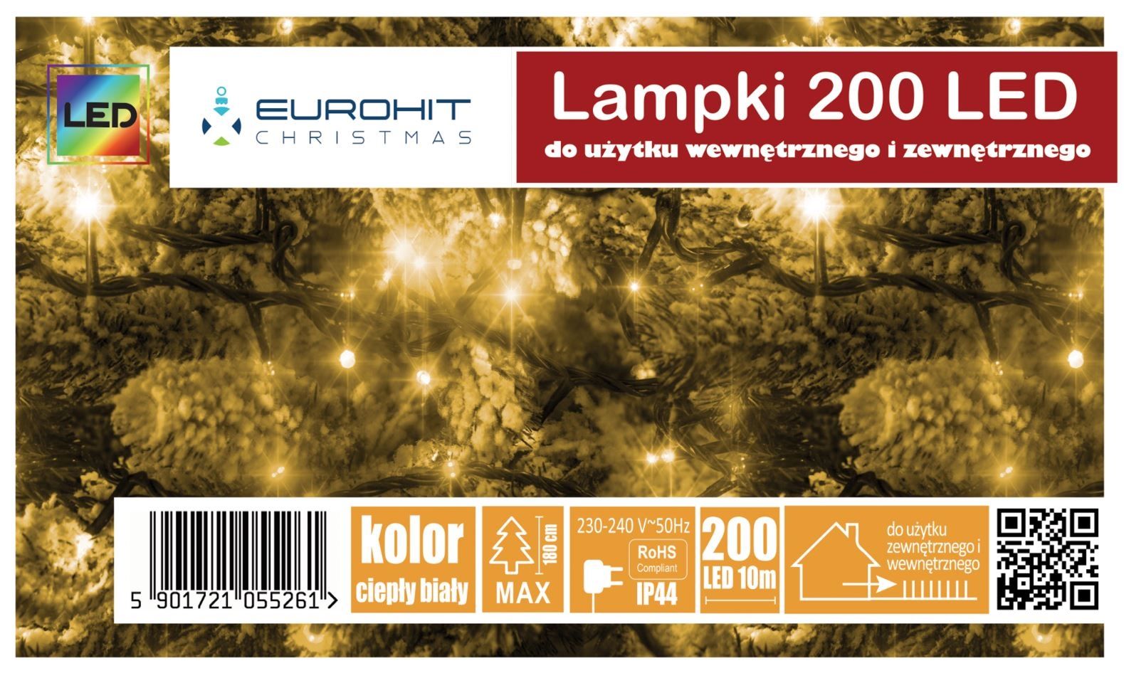 Świąteczne Lampki 200 Led Eurohit Zewnętrzne Białe Ciepłe