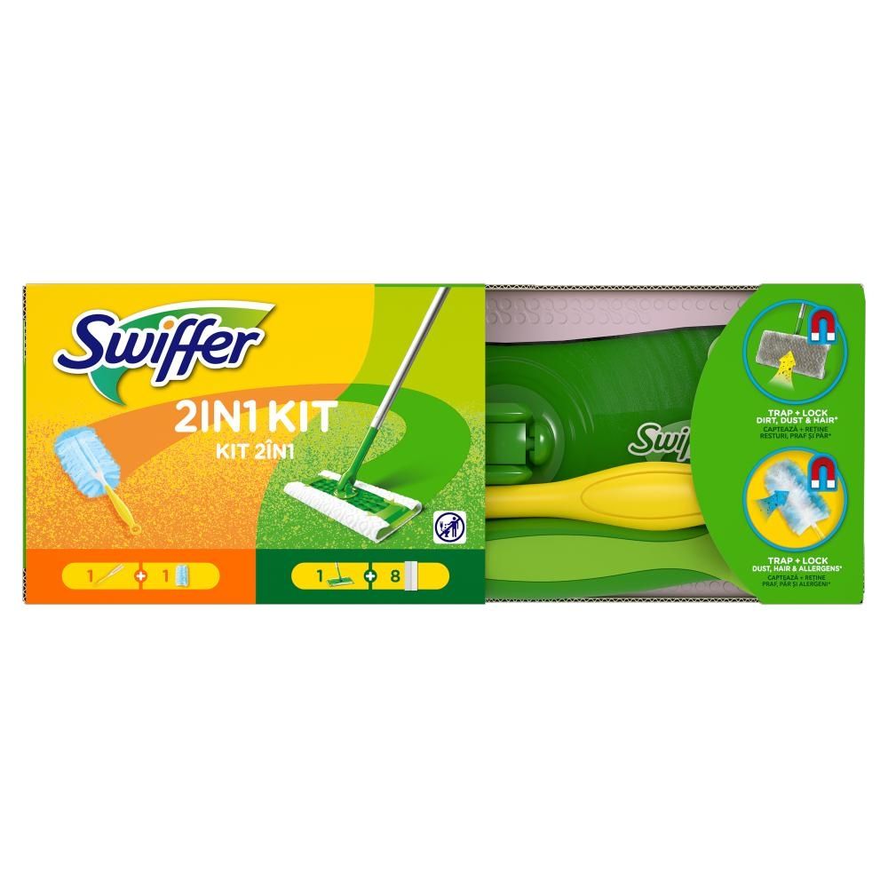 Swiffer Zestaw: 1 mop + 8 ściereczek, 1 miotełka + 1 wkład do zbierania sierści