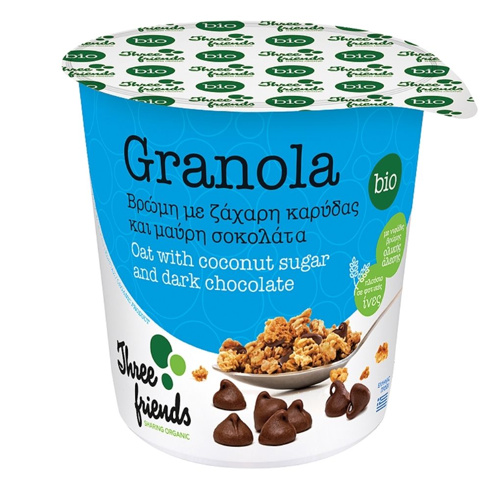 Three Friends Granola owsiana z kawałkami gorzkiej czekolady BIO 65 g