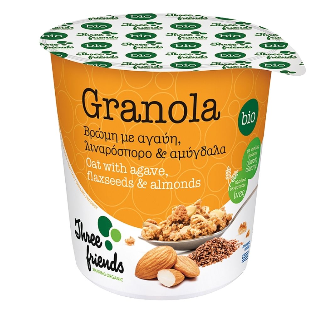Three Friends Granola owsiana z migdałami nasionami lnu i syropem z agawy BIO 65 g