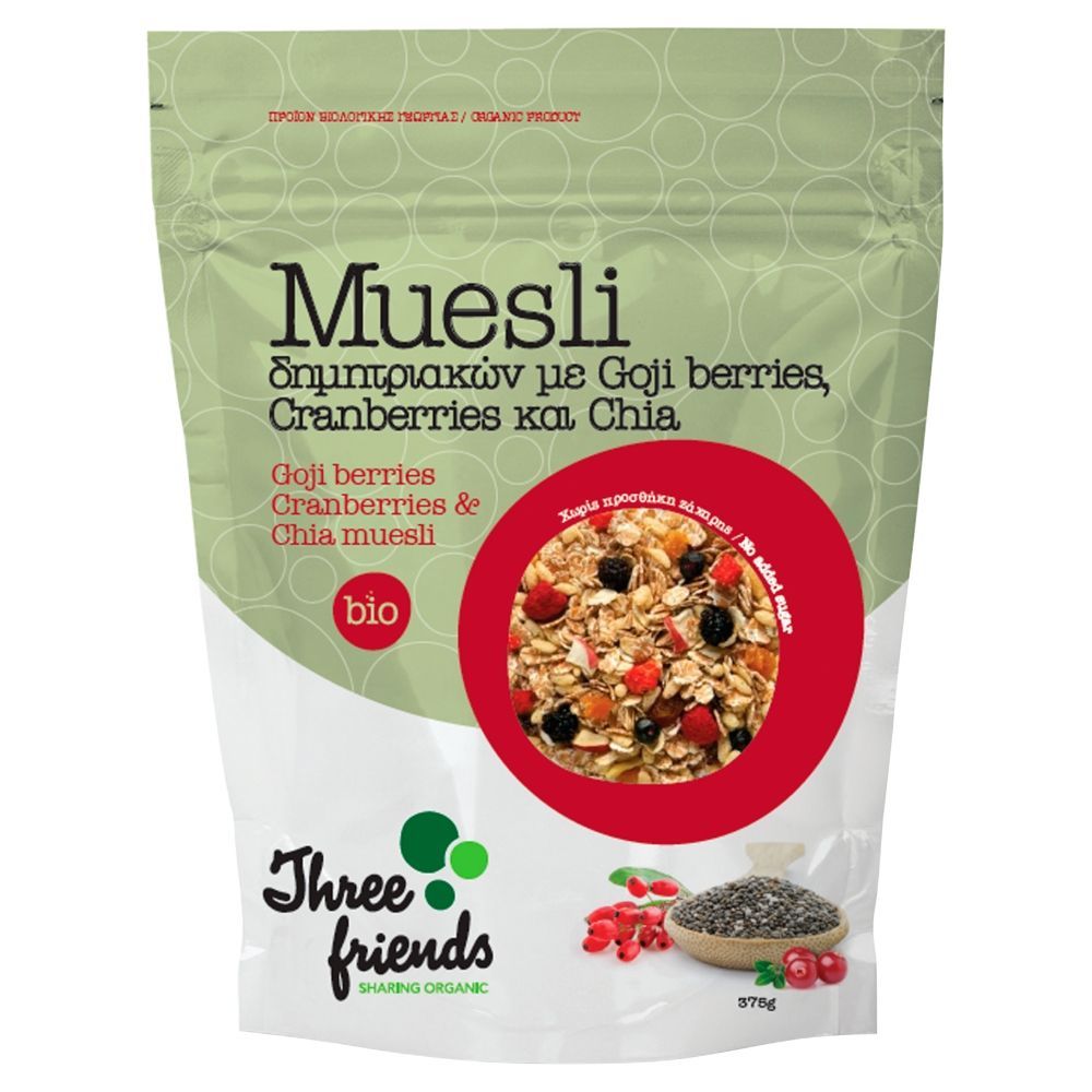 Three Friends Musli z jagodami goi żurawiną i nasionami chia BIO 375 g