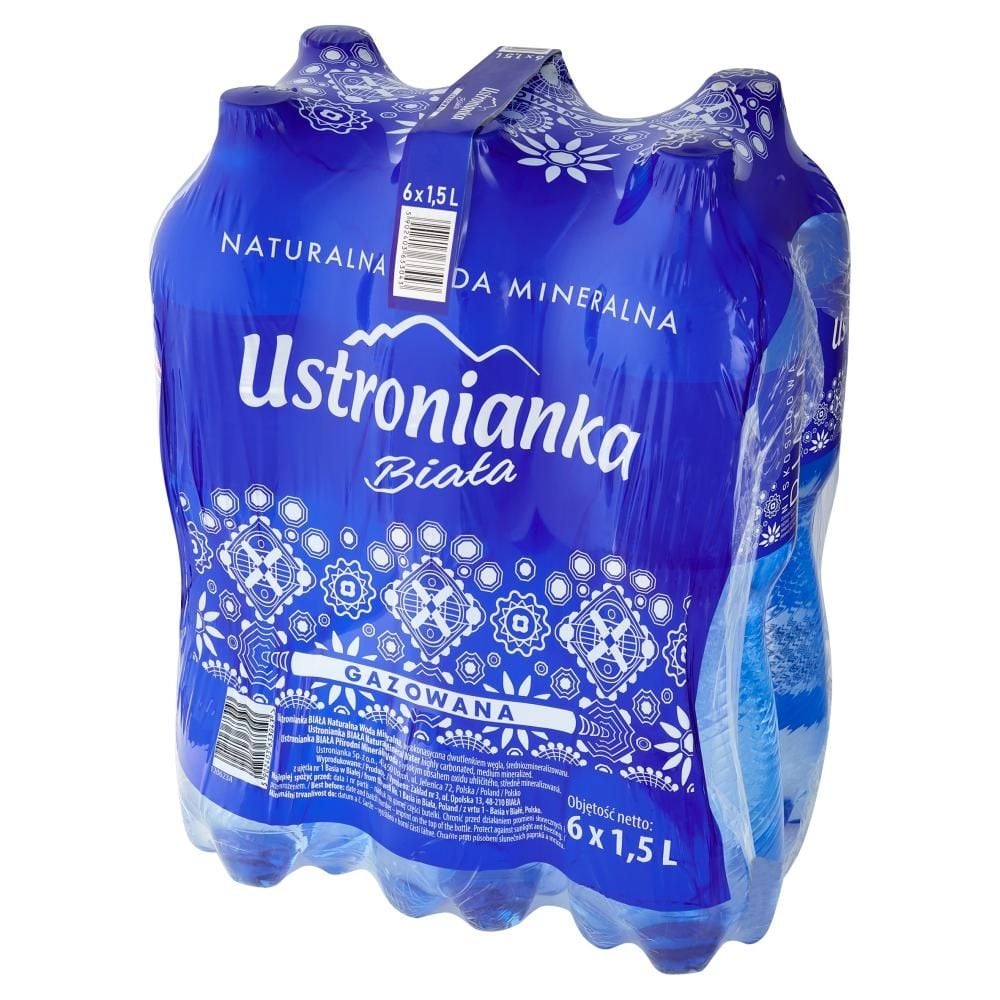 Ustronianka Biała Naturalna woda mineralna gazowana 6 x 1,5 l