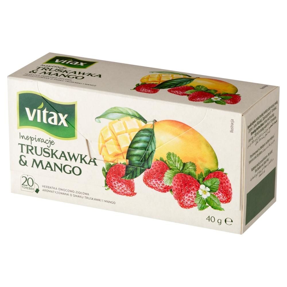 Vitax Inspiracje Herbatka owocowo-ziołowa aromatyzowana o smaku truskawki i mango 40 g (20 x 2 g)