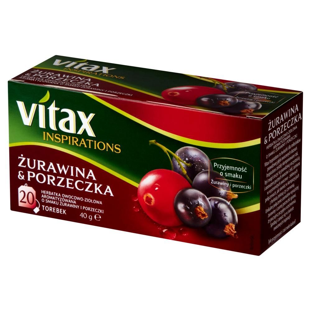 Vitax Inspirations Herbatka owocowo-ziołowa aromatyzowana o smaku żurawiny porzeczki 40 g (20 x 2 g)
