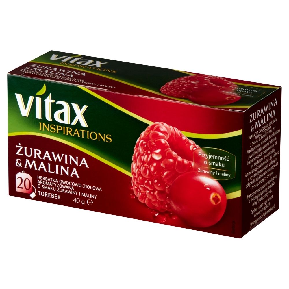 Vitax Inspirations Herbatka owocowo-ziołowa aromatyzowana o smaku żurawiny i maliny 40 g (20 x 2 g)