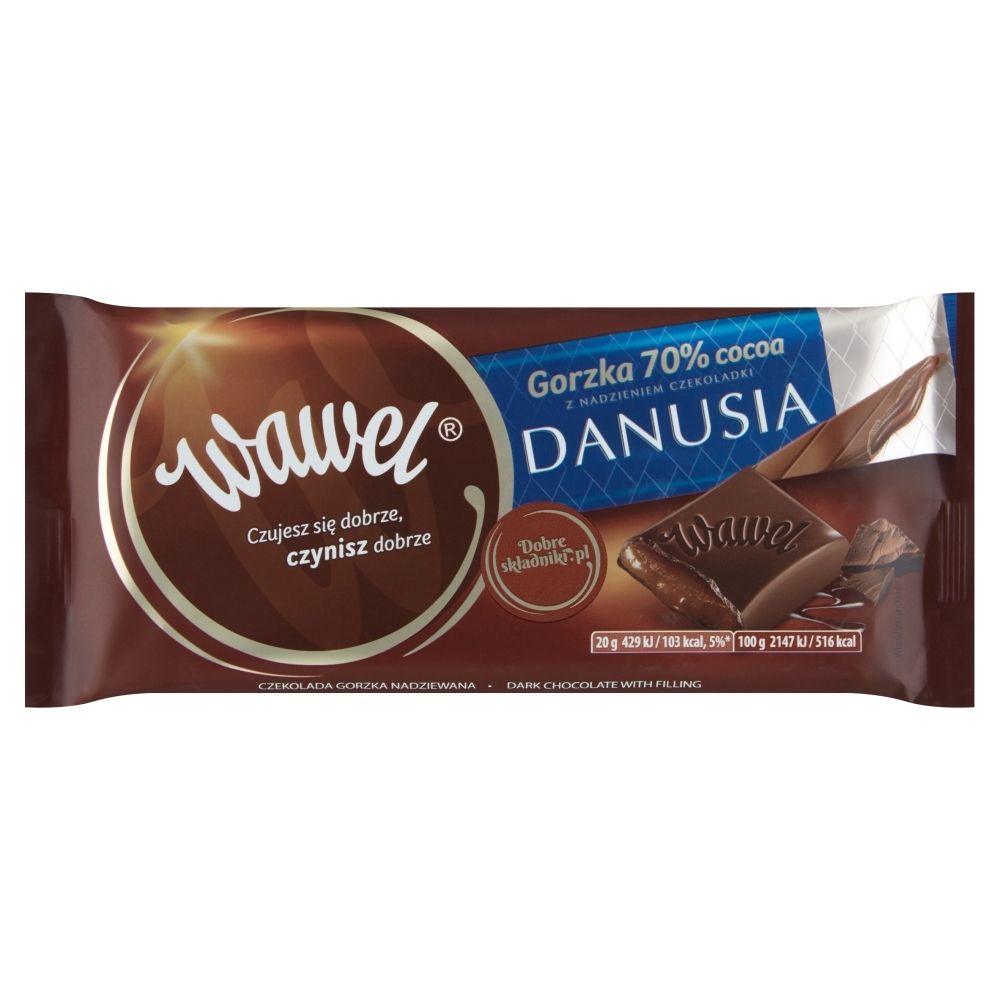 Wawel Czekolada gorzka 70% cocoa z nadzieniem czekoladki Danusia 100 g