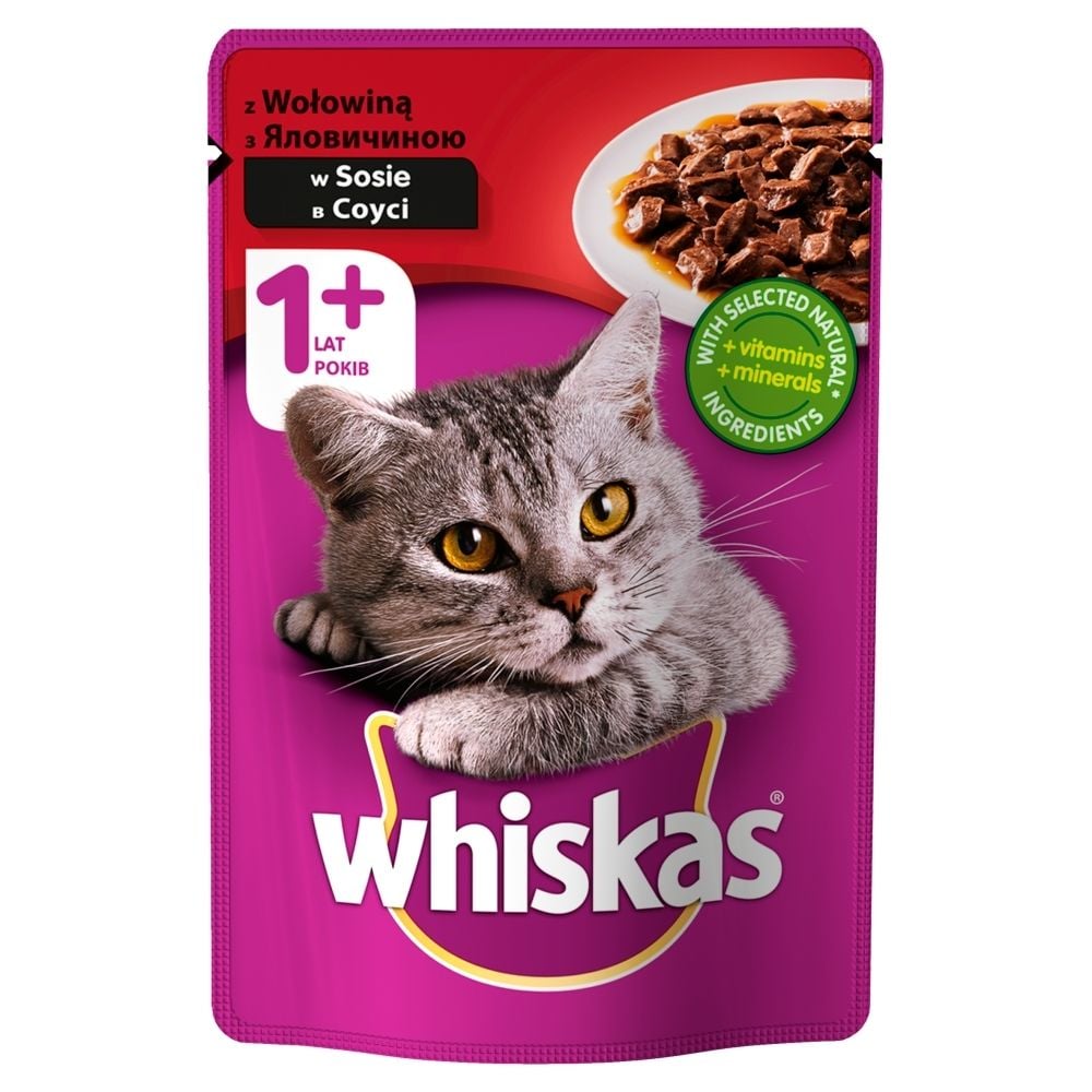 Whiskas 1+ lat Karma pełnoporcjowa z wołowiną w sosie 100 g