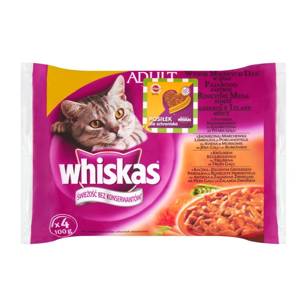 Whiskas Adult Wybór mięsnych dań w sosie Karma pełnoporcjowa 4 x 100 g