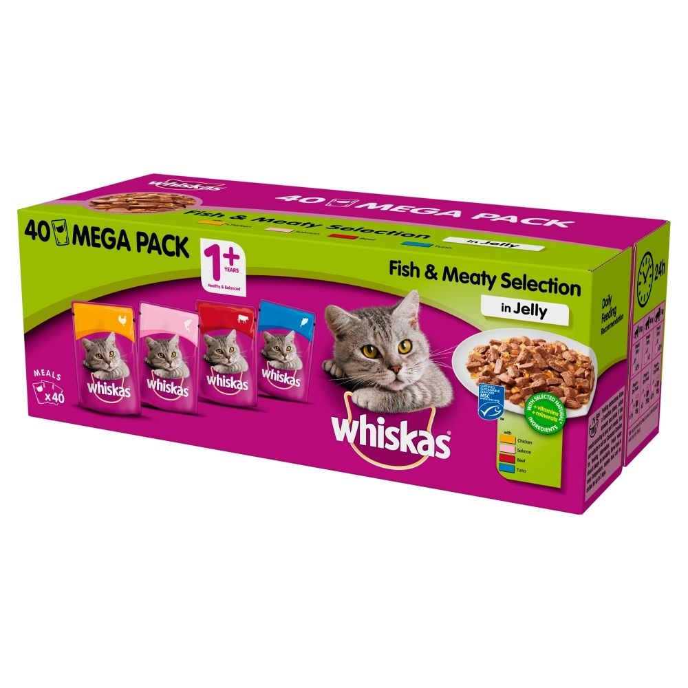 Whiskas Fish & Meaty Selection in Jelly Karma pełnoporcjowa 4 kg (40 x 100 g)