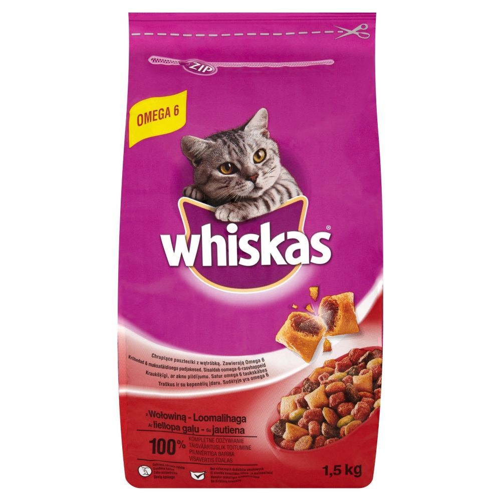 Whiskas z wątróbką i wołowiną Karma pełnoporcjowa 1,5 kg