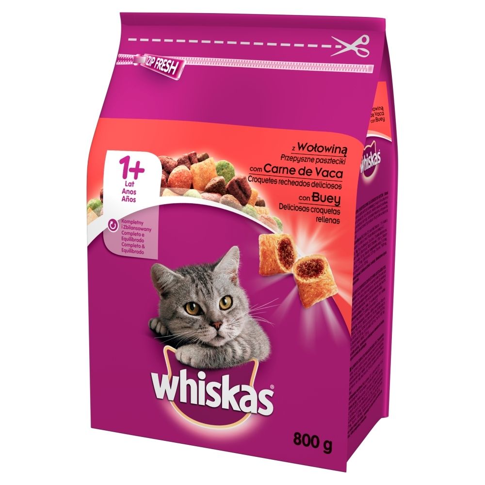 Whiskas z wołowiną przepyszne paszteciki Karma pełnoporcjowa 1+ lat 800 g