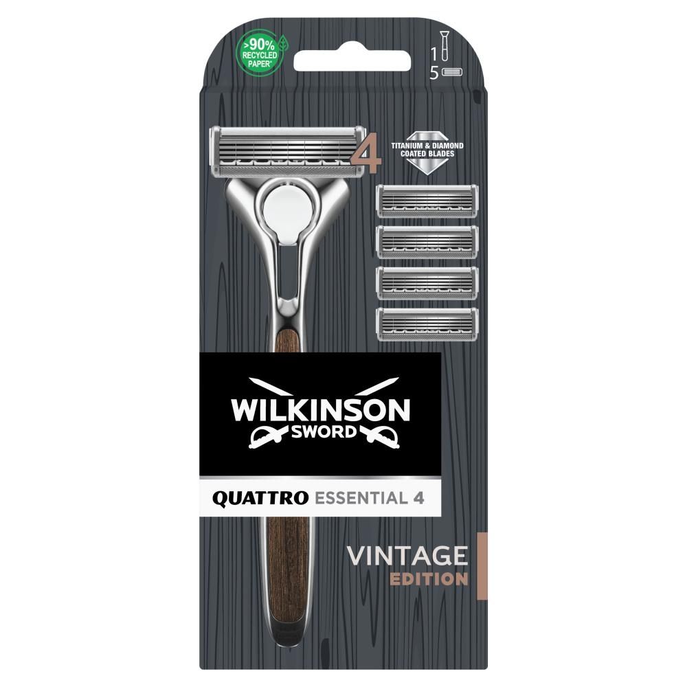Wilkinson Sword Quattro Essential 4 Vintage Edition Maszynka z 4 wymiennymi wkładami ostrzy