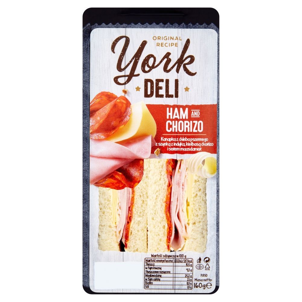 York Deli Kanapka z szynką z indyka kiełbasą chorizo i serem maasdamer 160 g