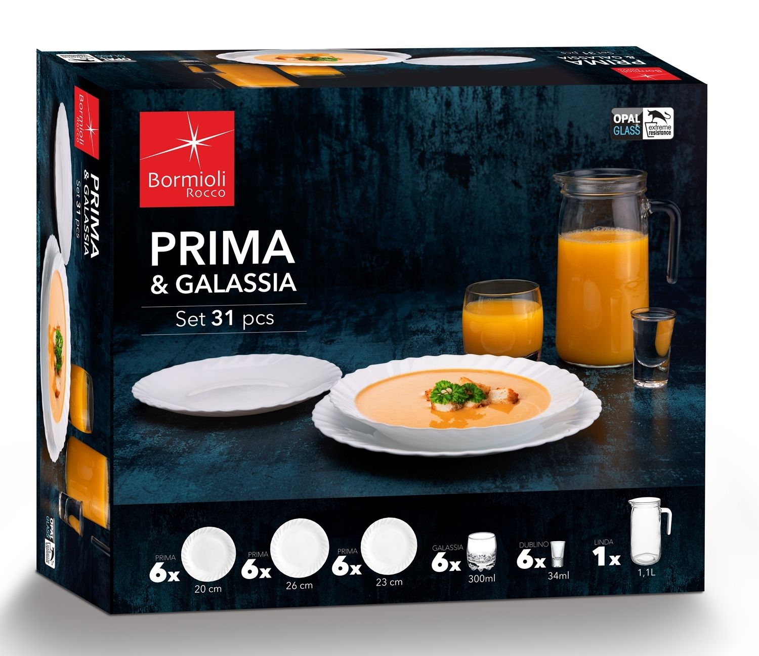 Zastawa BORMIOLI Prima & Glassia 31 elementów