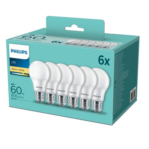 Zestaw Żarówek Led PHILIPS A60 8W = 60W E27 6szt