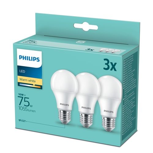 Philips E27 Zestaw żarówek LED A60 75W 3szt.