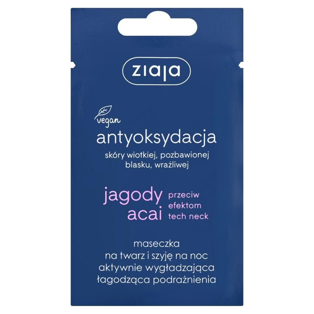 Ziaja Jagody acai Maseczka na twarz i szyję na noc aktywnie wygładzająca łagodząca podrażnienia 7 ml